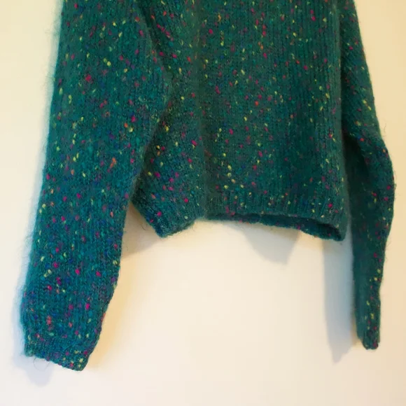 Vintage | Cropped Teal Green Funfetti Mohair Wool Sweater - Picture 5 of 6